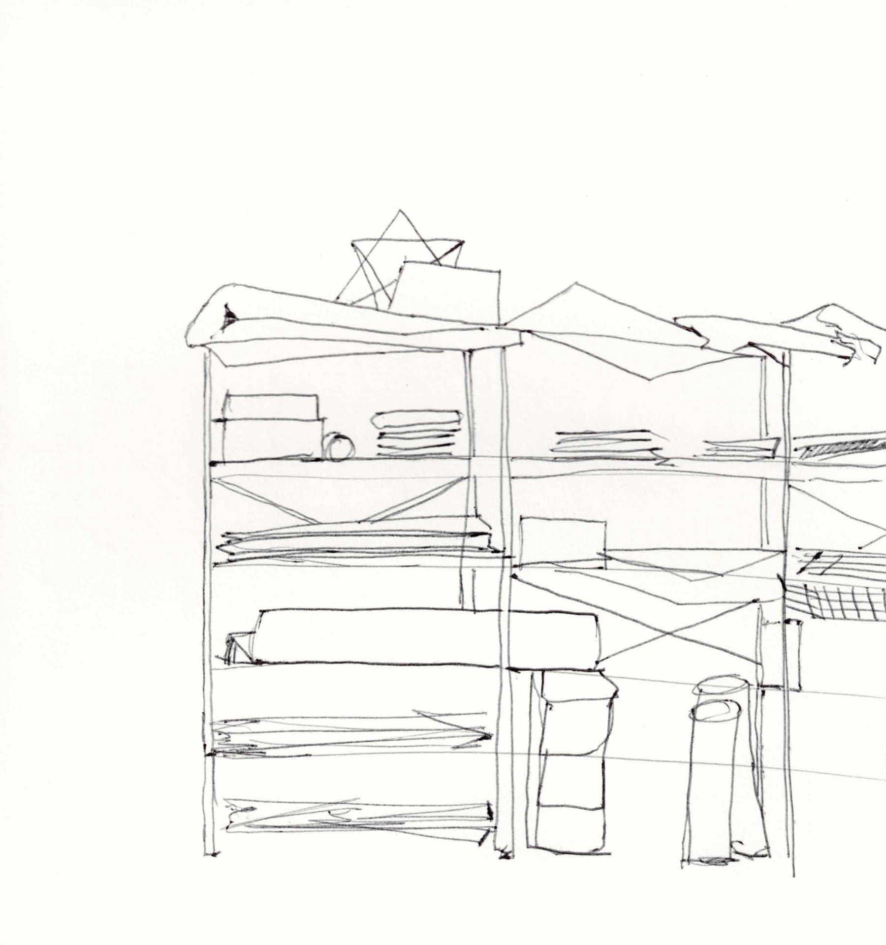 Tekening van de kast met tekeningen Tekening van de kast met tekeningen